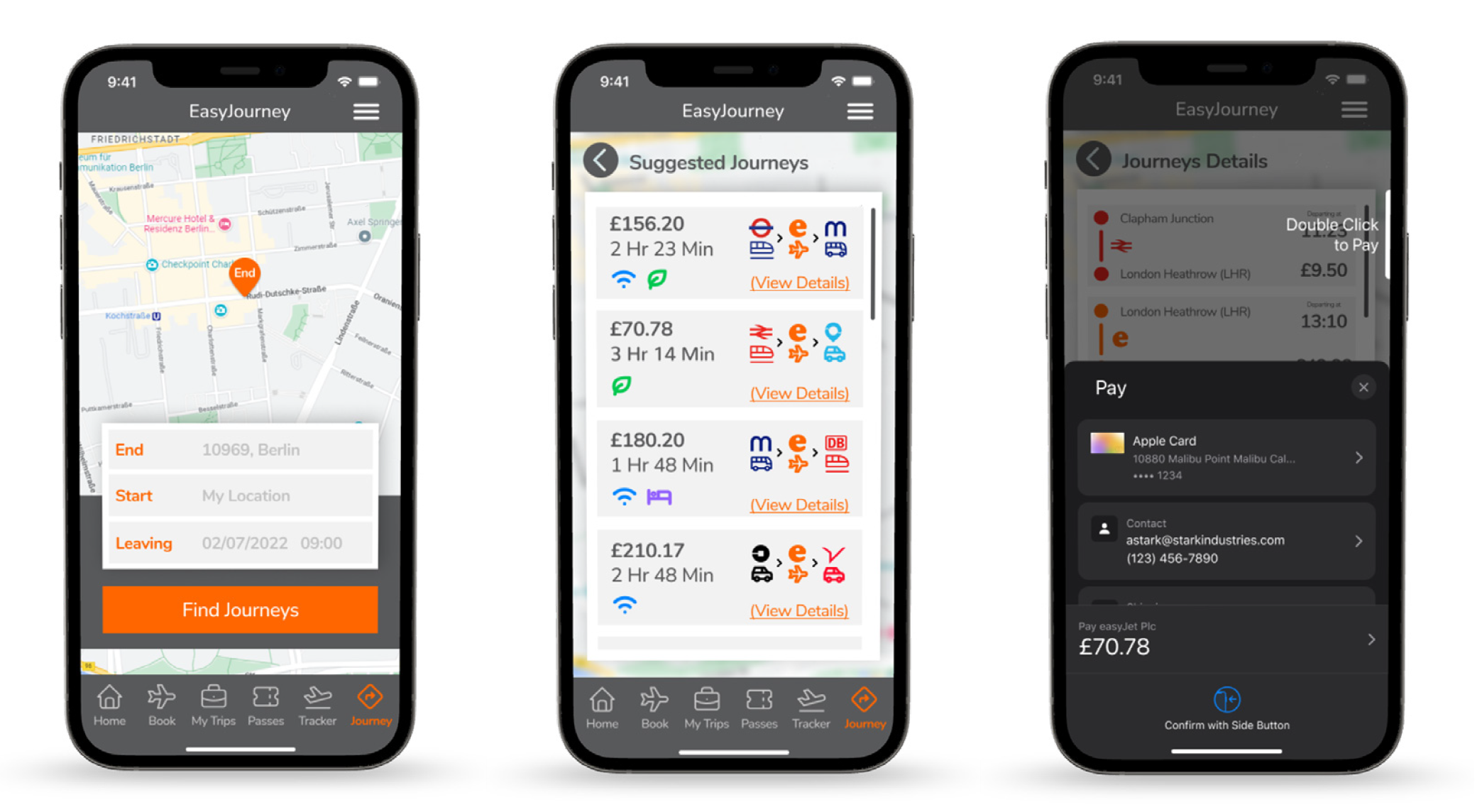EasyJourney app mockups